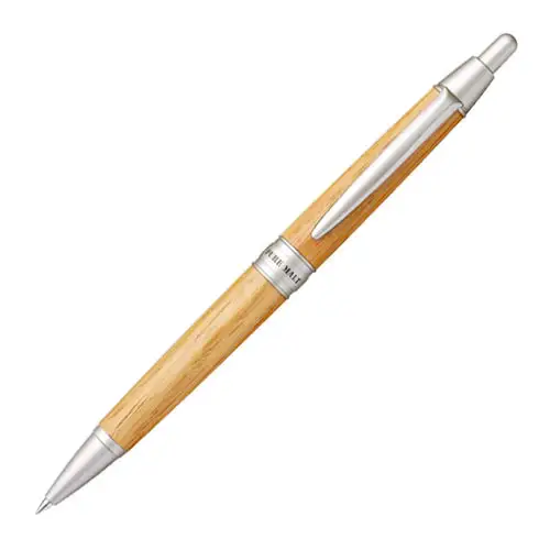 Uni Mitsubishi - Pure Malt SS-1025, Penna a sfera a base d'olio (con click), Fusto in legno riciclato dalla botti di wiskey, Legno chiaro, Inchiostro Nero, 0.7mm