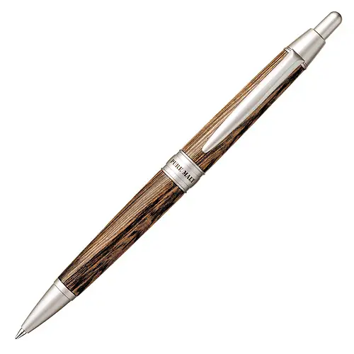 Uni Mitsubishi - Pure Malt SS-1025, Penna a sfera a base d'olio (con click), Fusto in legno riciclato dalla botti di wiskey, Legno scuro, Inchiostro Nero, 0.7mm