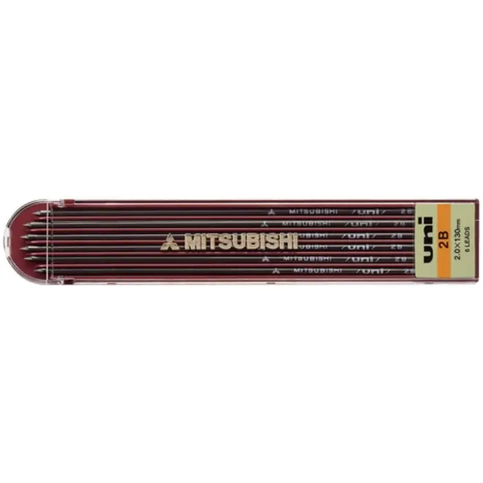 Uni Mitsubishi – Refill per Portamina, Mina da 2 mm, Durezza 2B, 6 Pezzi
