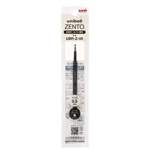 Uni Mitsubishi - Ricarica per penna Uniball Zento, Inchiostro gel, Super fluido e permanente, Resiste alla luce e all'acqua, Colore nero, 0.5mm [UBRZ05.24]