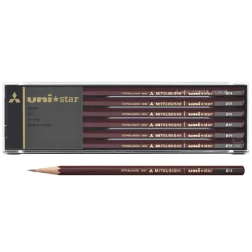 Uni Mitsubishi – Uni Star, Matite in legno, Durezza 2H, Confezione da 12