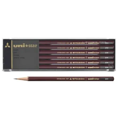 Uni Mitsubishi – Uni Star, Matite in legno, Durezza H, Confezione da 12