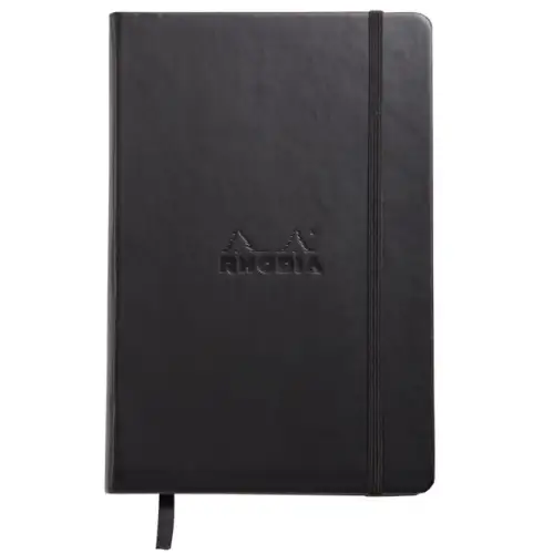 Rhodia - Taccuino Webnotebook A5 a righe [Misura: 14,8x21cm, 192 pagine, carta Clairefontaine avorita, pesantezza del foglio 90 g/m, chiusura con elastico, copertina rigida di colore nero, simil pelle] Top quality per stilografica