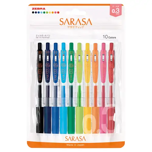 Zebra – Sarasa Clip 0.3mm, Penna gel, Confezione da 10