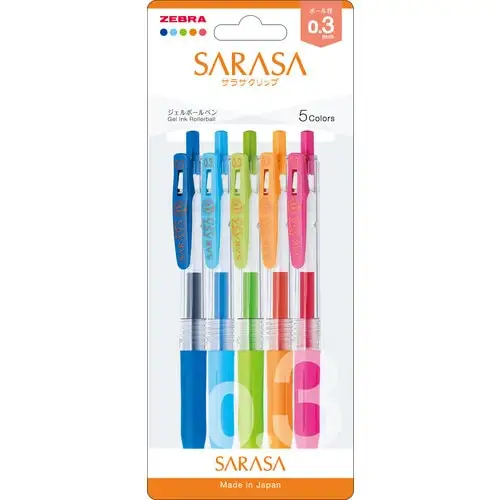 Zebra - Sarasa Clip 0.3 [Pacchetto da 5 colori accesi] JJH15-5C-N