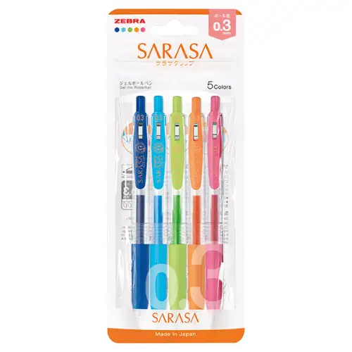 Zebra – Sarasa Clip 0.3, Penna gel, Pacchetto da 5 colori accesi