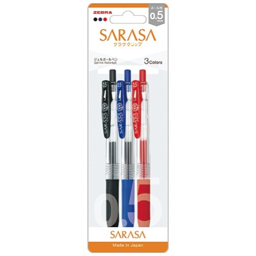 Zebra - Sarasa Clip 0.5 [Set da 3 penne] (Nero, Rosso e Blu)