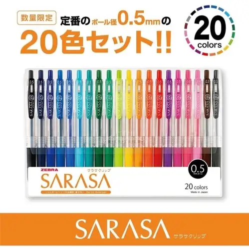 Zebra - Sarasa Clip, Penna a gel, Confezione completa da 20 colori, 0.5mm [JJ15-20CA20]