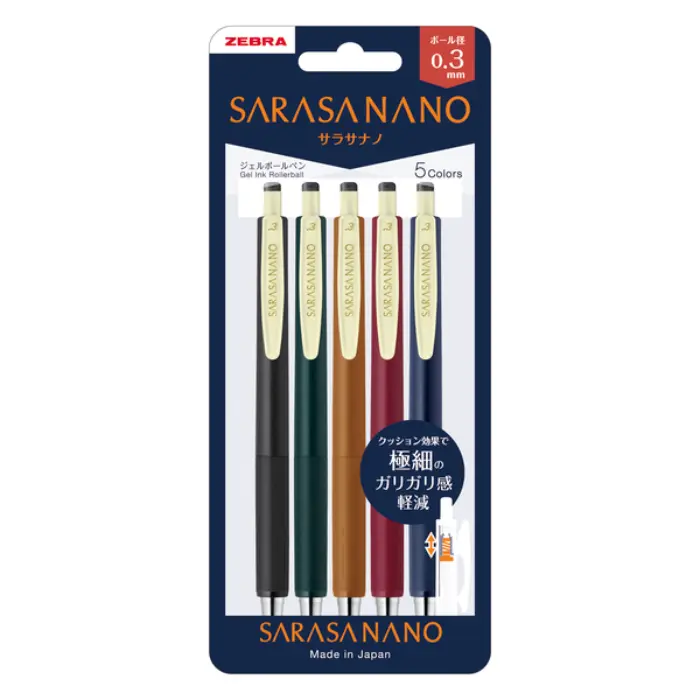 Zebra – Sarasa Nano 0.3mm, Vintage Color 5-Pen Set